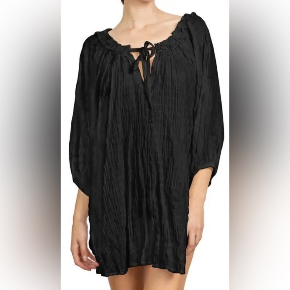 Robin Piccone Fiona Black Swim Cover Up Size M Crinkle Gauze Beach Tunic